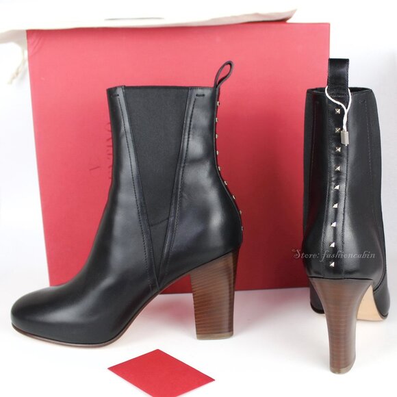 NEW VALENTINO GARAVANI Lovestud Leather Heeled Ankle Boots